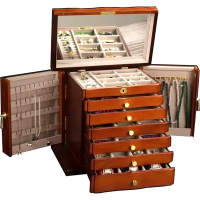 Storage Wooden Jewelry Box, Jewlrey Box&organizers with Necklace Hanger, 9-layer Large Capacity,