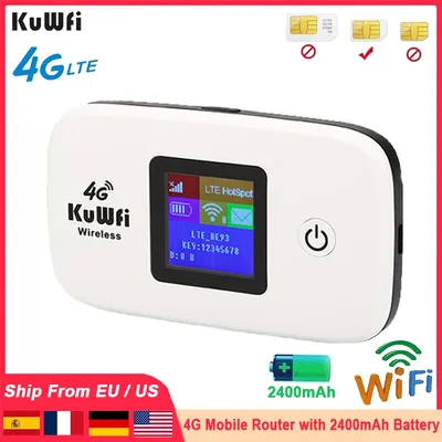 KuWFi 4G Mobile Router 150Mbps Wirelress Wifi Hotspot Protable LTE Router 2400mAh 4G Mini Router Low