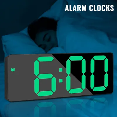 LED Mirror Display Alarm Clock Brightness Adjustable Digital Clock with Snooze Button Ultra-thin for