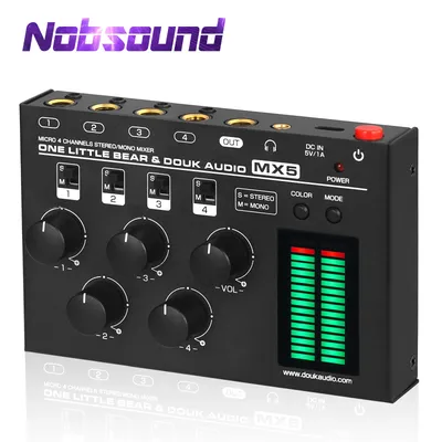 Nobsound MX5 Ultra Low Noise 4-Channel Stereo Audio Mixer Mini Stereo / Mono 6.35/3.5mm Mixer for