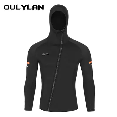 Oulylan Men's 1.5mm Wetsuit Diving Jacket with Hood Front Zip Surfing Suit Long Sleeve Top Neoprene