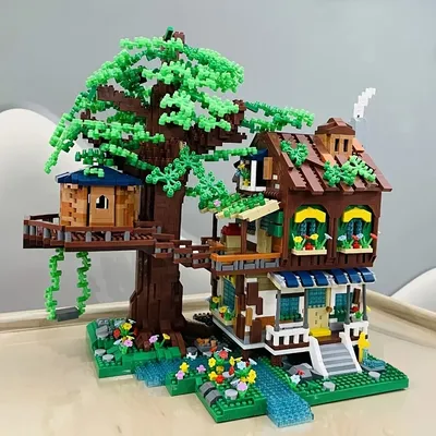 creative tree house decoration street view Architecture moc Building Block bricks model toy for