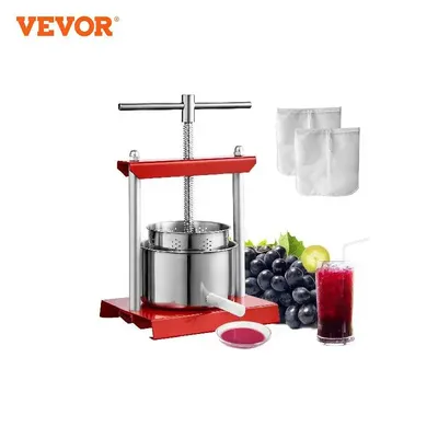 VEVOR Fruit Wine Press 2/3/6L, 2 Stainless Steel Barrels, Manual Juice Maker with T-Handle for