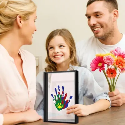 Family Handprint Kit Kid Handprint Frame Wooden Frame Kit Transparent Sheets Baby-Safe Paint Craft