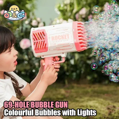 Bubble Gun Kids Toys Rocket 69 Holes Soap Bubbles Machine Gun Shape Automatic Blower With Light