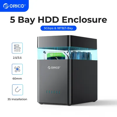 ORICO DS Series 5 Bay 3.5 inch USB Hard Drive Enclosure Magnetic-type SATA to USB3.0/Type-C HDD Case