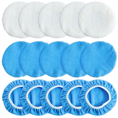 15Pcs Car Polisher Pad Bonnet 7 to 8 Inch Reusable Car Buffing Pads with Microfiber Wax Pads and