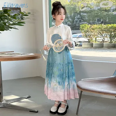 Immortal Style Chinese Hanfu Set Sweet Elegant Horse Face Skirt Thin Tops Set Costumes Cosplay