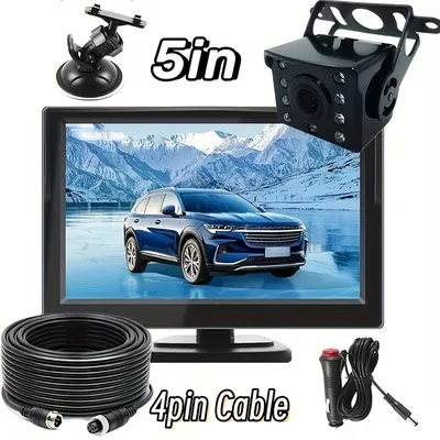 New 5 Inch LCD Screen Monitor with Charger Plug and Play + 4PIN Rear View Reversing Camera 12-24v