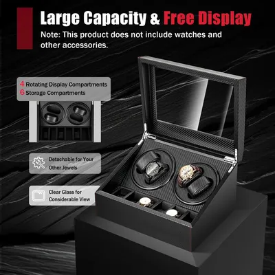 Automatic 2 Motor Watch Winder Carbon Fiber Display Box Case Storage 4+6 High End Display Box for
