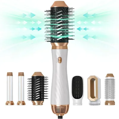 Hair Dryer Brush, 6 in One Detachable Blow Dryer Brush Curling Wand, Upgrade Negative Ionic Hair