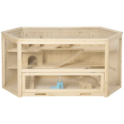 Wooden Large Hamster Cage Small Animal Exercise Play House 3 Tier with Tray, Seesaws, Water Bottle,