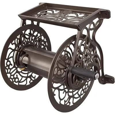 704 Decorative Cast Aluminum Wall Mount Garden Hose Reel, Holds 125-Feet of 5/8-Inch Hose - Bronze