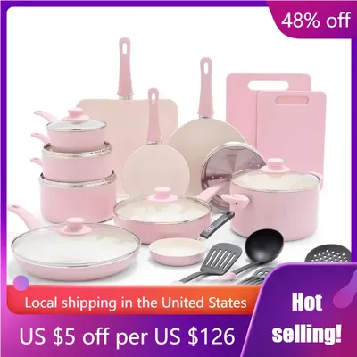 23 Piece Set of Kitchen Utensils and Sauce Stew Pot, with Kitchen Utensils, Dishwasher Safety, Pink