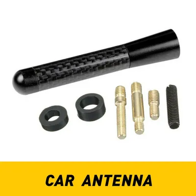 Universal Black Carbon Fiber Short Billet Aluminum 3" Inch Antenna With Adapter Car Antenna Mast