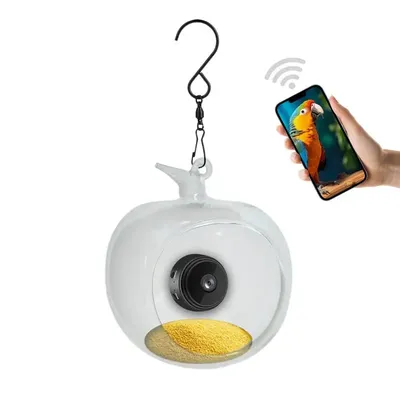 Smart Bird Feeder Apple Shape Bird House Built-in Microphone Bird Feeder Auto Capture Birds And