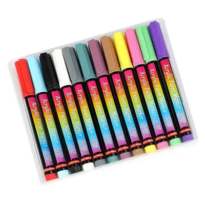 Art Marker Pen Set Acrylic 12 Colors Graffiti Marker Pens Kit For Kids Portable Acrylic Painting