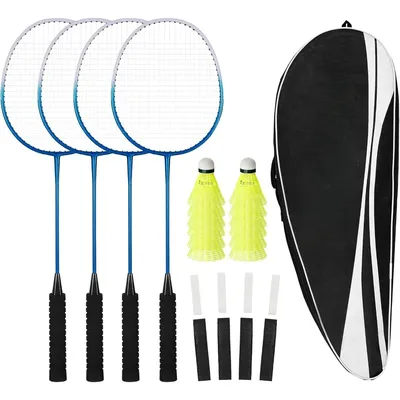 Badminton Rackets Set of 4, Including 4 Rackets, 12 Nylon Shuttlecocks, 4 Replacement Grip Tapes and