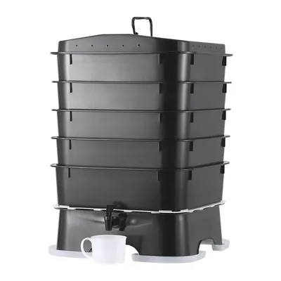 SucceBuy 5-Tray Worm Composter Compost Bin Outdoor And Indoor Sustainable Design Worm Farm Kit For Recycling Food Waste Black