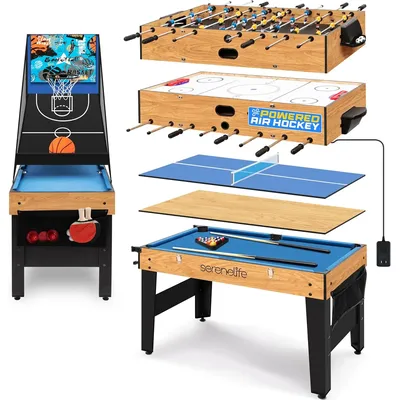 48" 6-in-1 Multi Game Table, Full-Size Indoor and Outdoor Arcade Sports Table with Pool, Air Hockey,