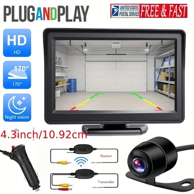 Wireless Car Backup Camera Kit 4.3" Monitor Rear View Camera Reverse Parking Assistant System for