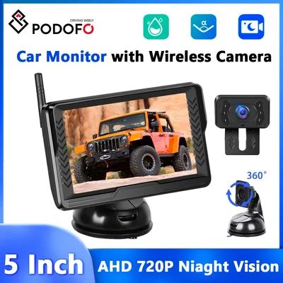 Podofo Car Rear View Monitor 5Inch Dashboard Waterproof IP69 Rearview Camera IPS HD Touch Screen