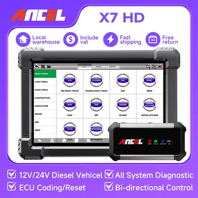 ANCEL X7 HD Diagnostic Scan Tool 24V Heavy Duty Truck Scanner ABS Bleeding Oil Reset Ldle Speed,