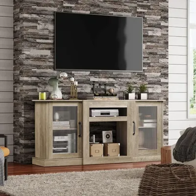 Retro TV Stand for 65-inch TV, TV Console Cabinet with Storage, Open Shelves Entertainment Center