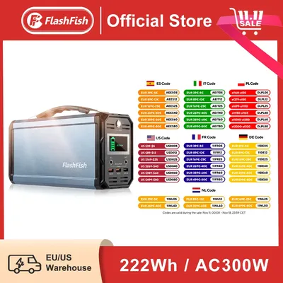 FF Flashfish G300 300W Solar Generator 222Wh Portable Power Station 60000mAh Rechargeable Lithium