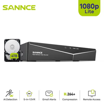 SANNCE 1080N 4 Channel 5-in-1 DVR Security CCTV DVR 4CH Hybrid DVR Support AHD TVI CVI CVBS IP