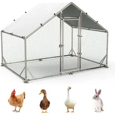 Large Chicken Coop, Metal Chicken Run with Anti-UV Cover, Heavy Duty Outdoor Walk-in Chicken Pen