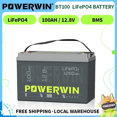 POWERWIN 12.8V 100Ah BT100 Local Stock Built-in BMS 1280Wh LiFePO4 Battery Solar Power Inverter RV 4000+Deep Cycle