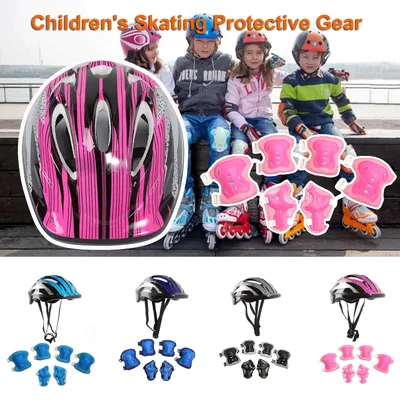 7pcs Kids Elbow Knee Protective Pads Cycling Sports Safety Roller Skating Helmet Wrist Guard Pad Set