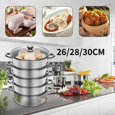 26cm/28cm/30cm 5-Layer Stainless Steel Steamer For Kitchen Cooking