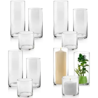 Set of 12 Glass Cylinder Vases 4 From Each Size 4 Inch Decoration Home Decorations 10 Inch Tall –