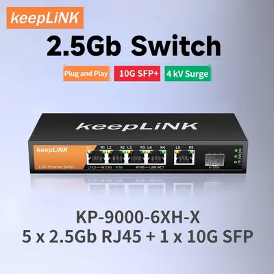 KeepLiNK 6-Port Multi-Gigabit Switch with 5-2.5Gbps Ethernet Ports and 1-10Gbps SFP+ Uplink