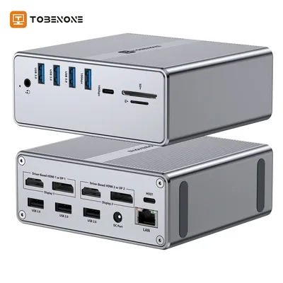 TOBENONE 18 in 1 DisplayLink Docking Station with 65W Power Delivery Support Dual Monitor 4K@60HZ