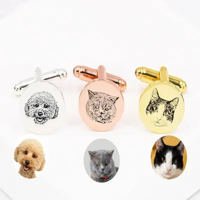 Custom Cuff Links Personalized Pet Memorial Cufflinks Pet Portrait Cufflinks Engraved Pet Cufflinks