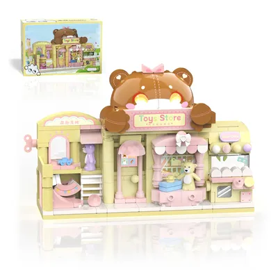 Teddy Theme Store Building Block Set, Cute Bear Theme Store Model Set, Creative Building Bricks