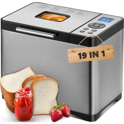 Bread Maker With Ceramic Pan, 15H Timer & 1H Keep Warm, 3 Loaf Sizes 3 Crust Colors, 19-in-1