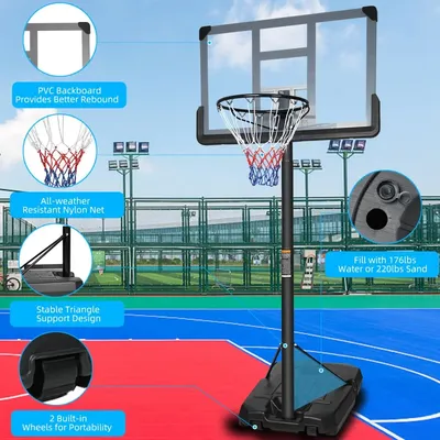 Dreamzon Basketball Hoop Backboard System Stand Height Adjustable 6.6ft - 10ft with 44 Inch