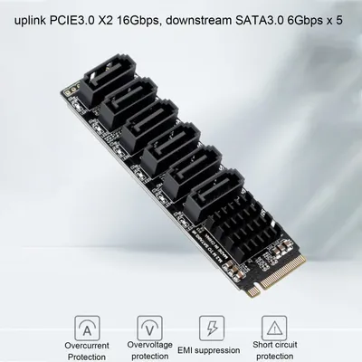 M.2 to SATA3.0 Adapter Card 6Gbps High Speed ASM1166 M.2 PCIE to SATA Expansion Card with Smart