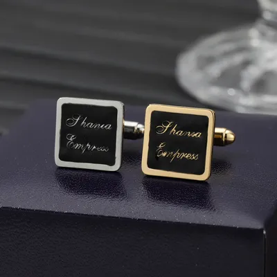 Personalized Mens Custom Name Cufflinks Black Enamel Stainless steel Wedding Cufflinks Engraved Date