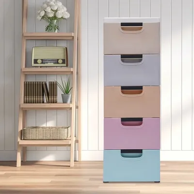 New High-quality Plastic Drawers Dresser Cabinet 5 Drawer Stackable Vertical Clothes Box 5-drawer