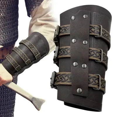 Medieval Brigandine Arm Guards Medieval PU Leather Buckle Arm Bracers Retro Men Leather Bracers For