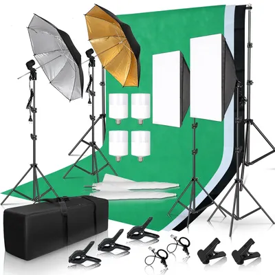 Photography Lighting Kit 2x3M Photo Background Backdrops Soft Umbrella Softbox Light Stand Portable