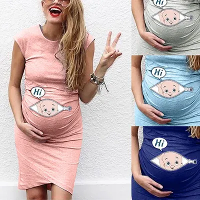 Summer Maternity Cartoon Funny Dress Striped Print Sleeveless Pregnant Clothes футболка женский