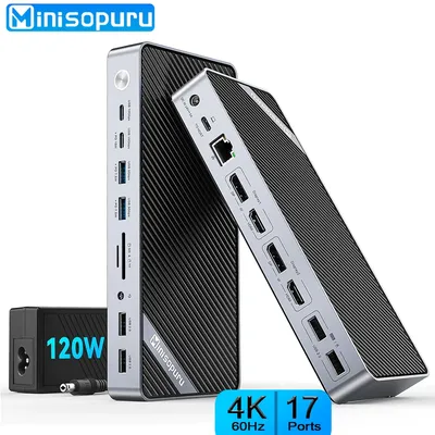 Minisopuru DisplayLink Docking Station Dual Monitor with 120W Power Adapter for MacBook M1/M2/M3/