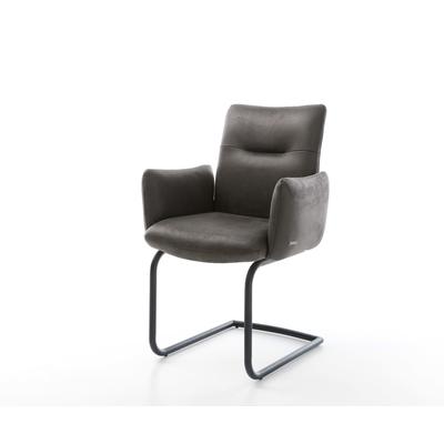 DELIFE Freischwinger Jova-Flex mit Armlehnen Mikrofaser Anthrazit Vintage Freischwinger rund Schwarz Taschenfederkern, Esszimmerstühle Image
