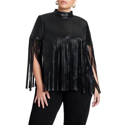 Plus Size Women's Faux Leather Fringe Cape by ELOQUII in Black Onyx (Size 14/16)